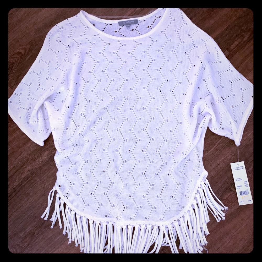 White NY Collection Sweater with Fringe